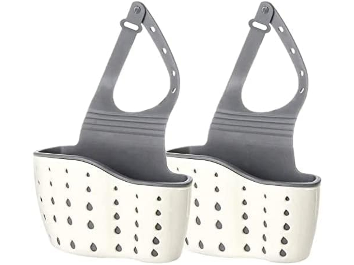 Organizador Pia Cinza 2 Peças, Porta Esponja, Saboneteira de Silicone e Plástico, Torneira Organizador Ajustável com Orifí -aquaforge
