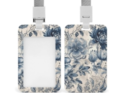 Porta Crachá Azul Com Estampa Floral, Feito De Plástico Resistente, Cartões De Identificação, Cartões De