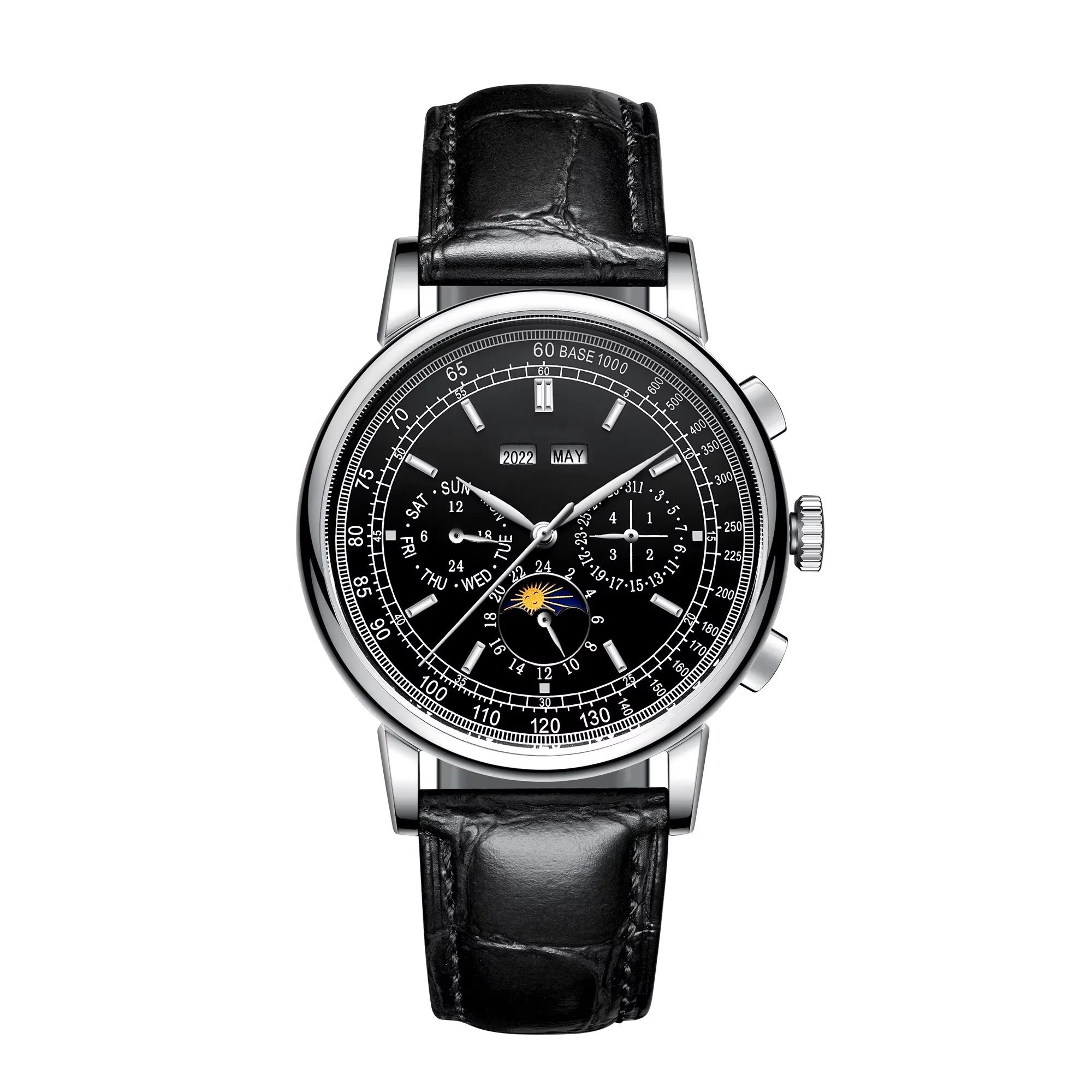 Relógio Masculino Automático Mecânico De Negócios De 41 Mm (preto) Com Pulseira De Couro.