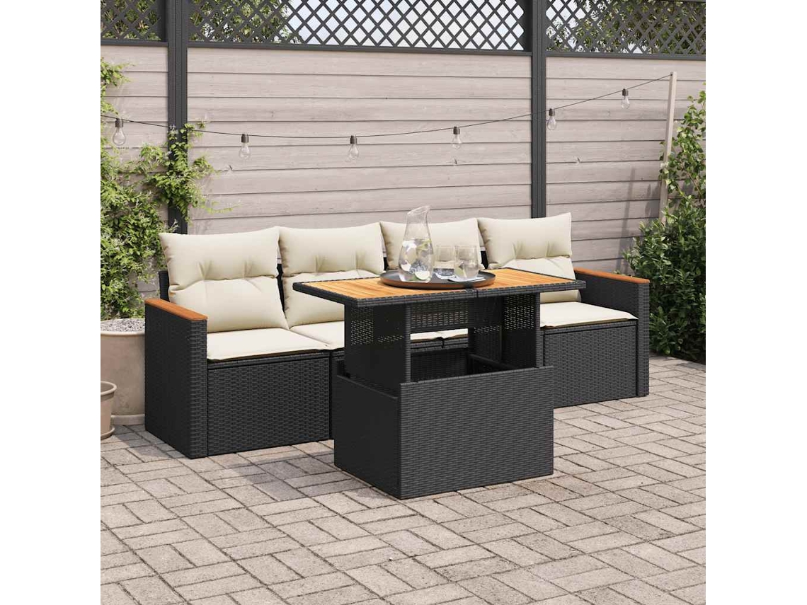 Vidaxl 5 Pcs Conjunto Sofás de Jardim com Almofadões Acácia e Vime Pe