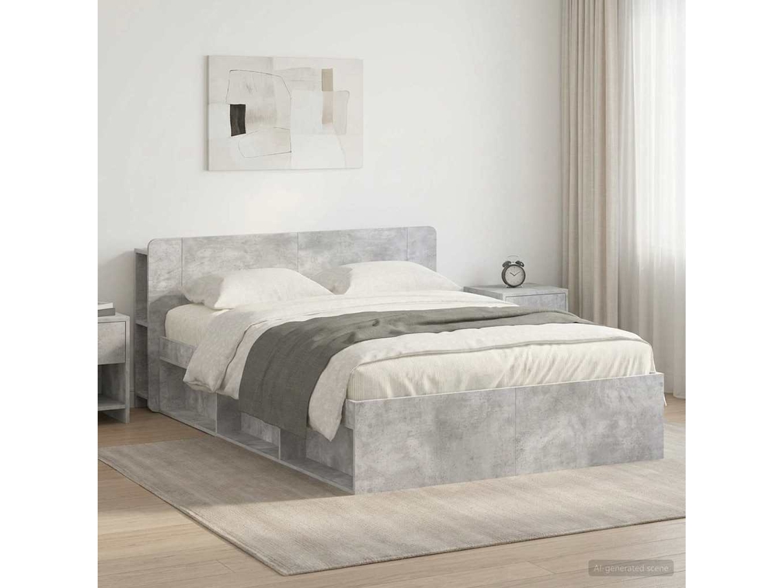 Vidaxl Estrutura De Cama Com Armazenamento Cinzento Cimento
