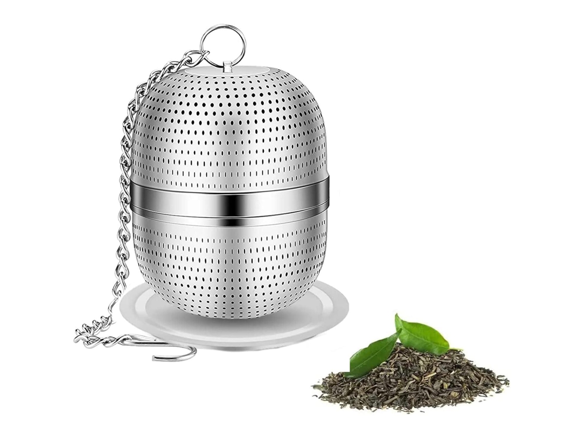 Bola De Infusão Para Chá Moído, Bola De Infusão Chá Em Aço Inoxidável Com Estampa Bordo, Bola De Infusão Para Chá Com Bandeja Coletora Gotas