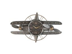 Relógio De Parede Home Esprit Dourado Prateado Metal Avião Vintage 77,5 X 15 X 46 Cm