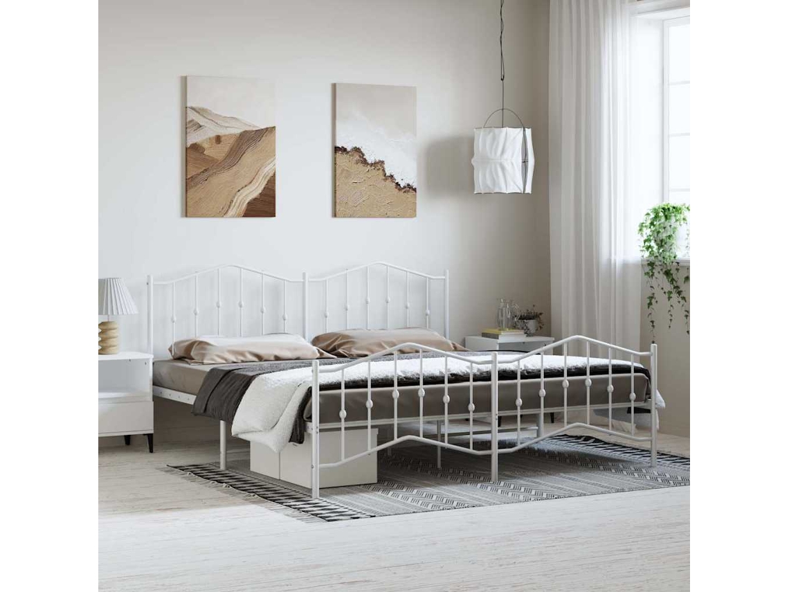 Vidaxl Estrutura De Cama Com Cabeceira E Pés 193x203 Cm Metal Branco