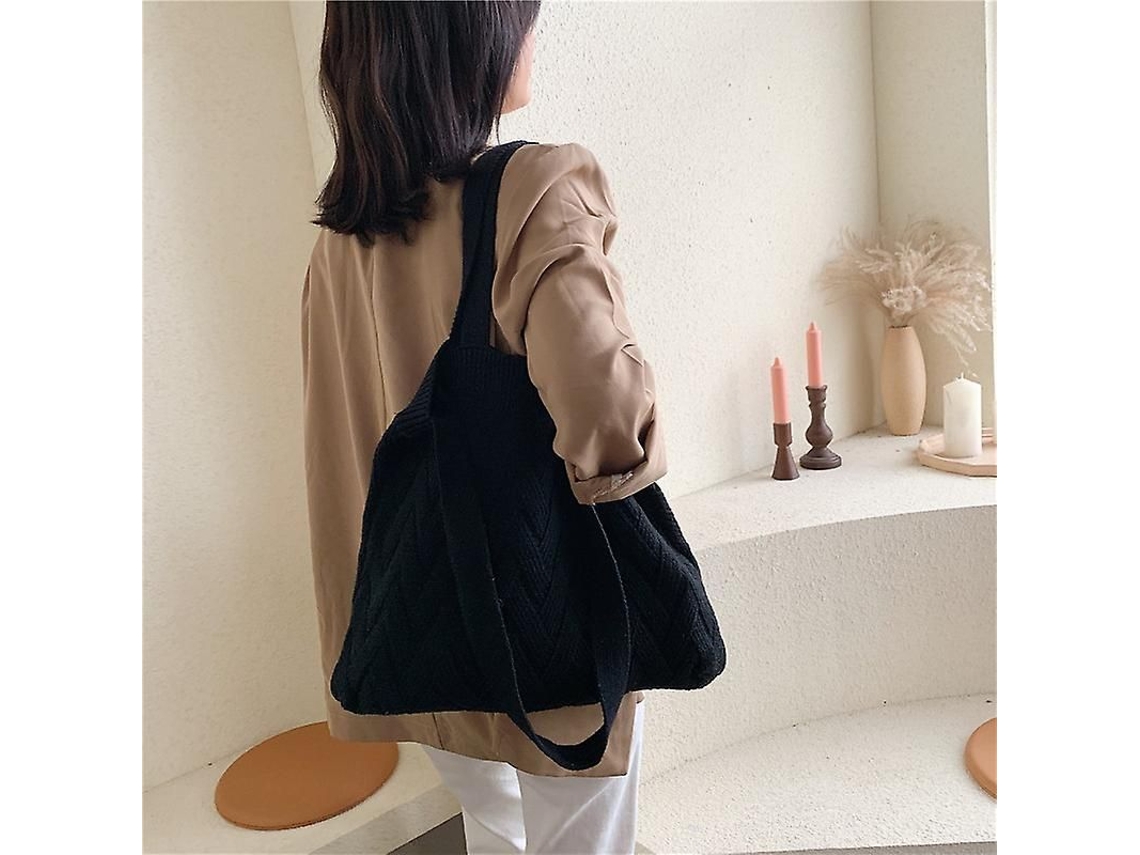 Bolsa de Ombro Feminina Casual em Lã Tricotada, Pelúcia AQUAFORGE
