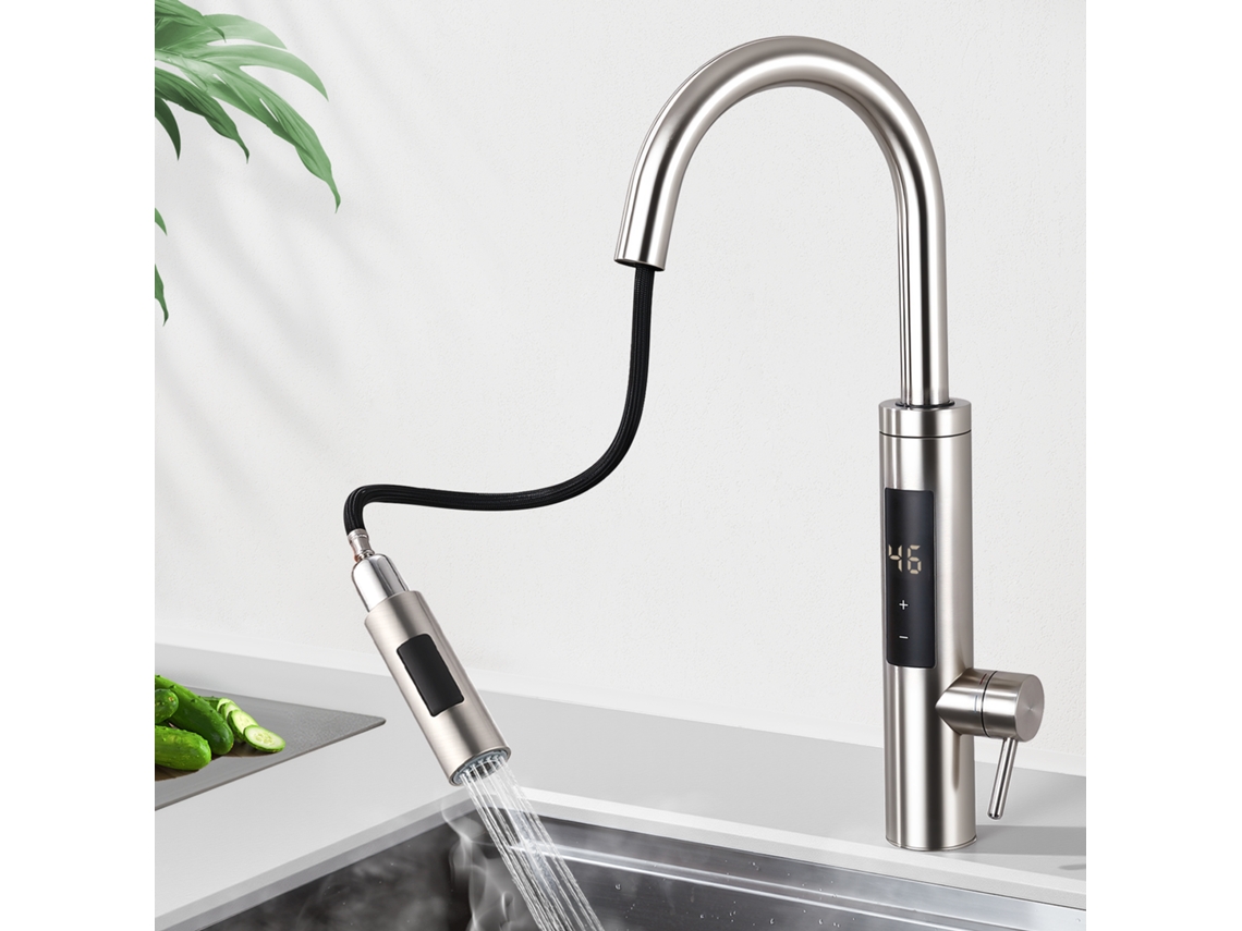 Misturadora Elétrica Retrátil De Cozinha Com Esquentador Instantâneo 230v, Torneira Com Regulador De Temperatura Por Toque E Visor Led