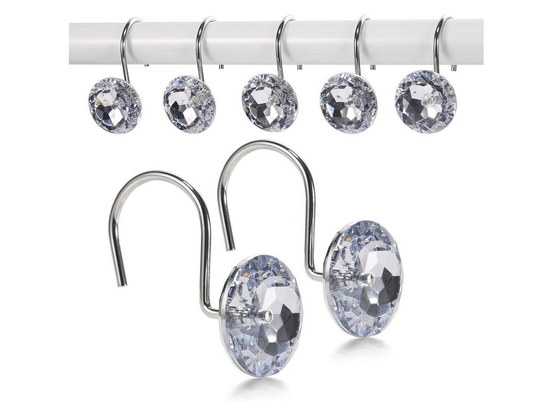 2026-12 Ganchos De Cortina De Ducha, Anillos De Cristal Acrílico, Resistente À Ferrugem, Deslizamento Suave