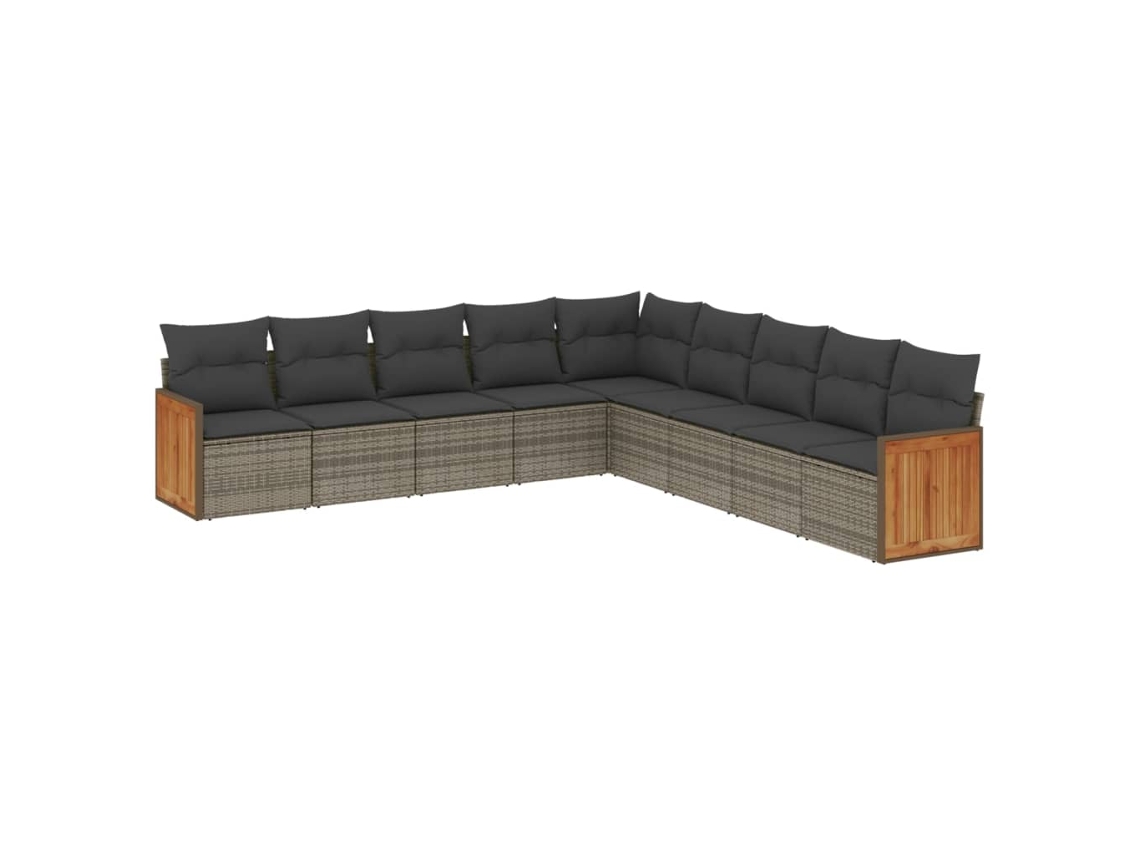 Conjunto 9 sofás p/ jardim com almofadões VIDAXL vime PE cinzento