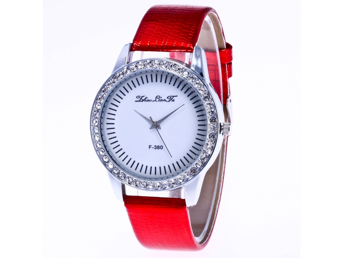 Relógio de quartzo com pulseira de couro PU, mostrador redondo moderno para estudantes, vermelho