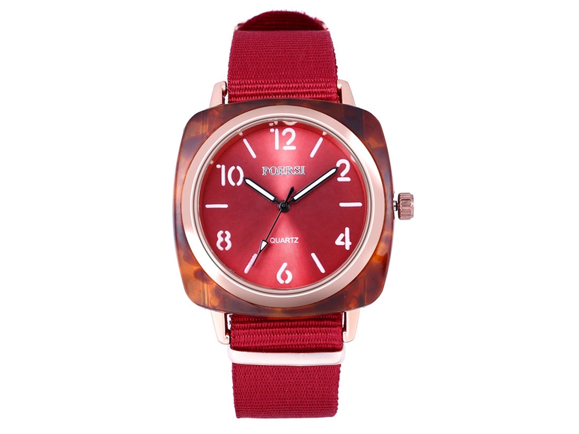 Relógio de quartzo com pulseira de nylon simples de 26 cm, novo modelo com decoração vermelha.
