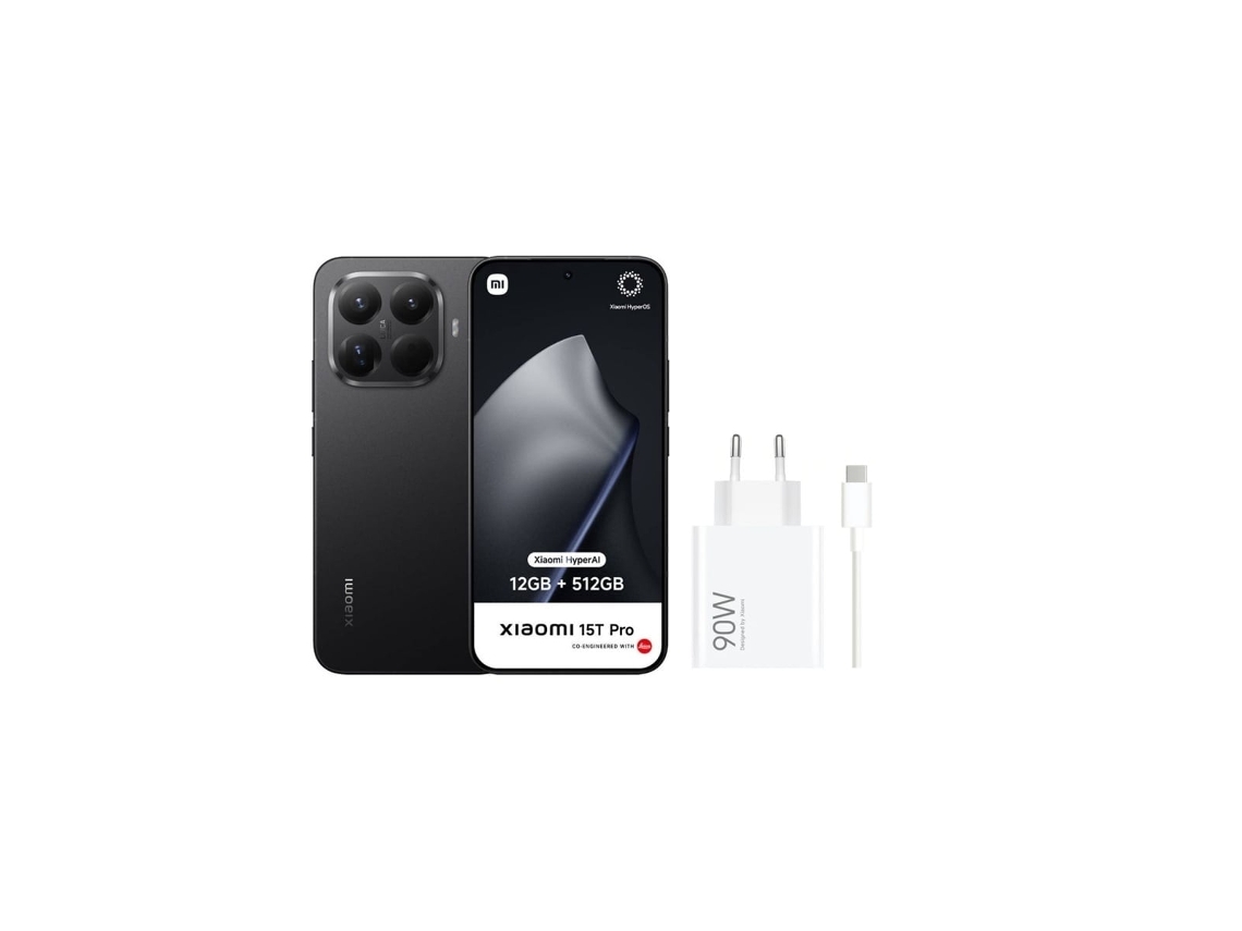 Pack Smartphone XIAOMI 15t Pro com Carregador Hypercharge 90w, 12 Gb, 512 Gb, preto