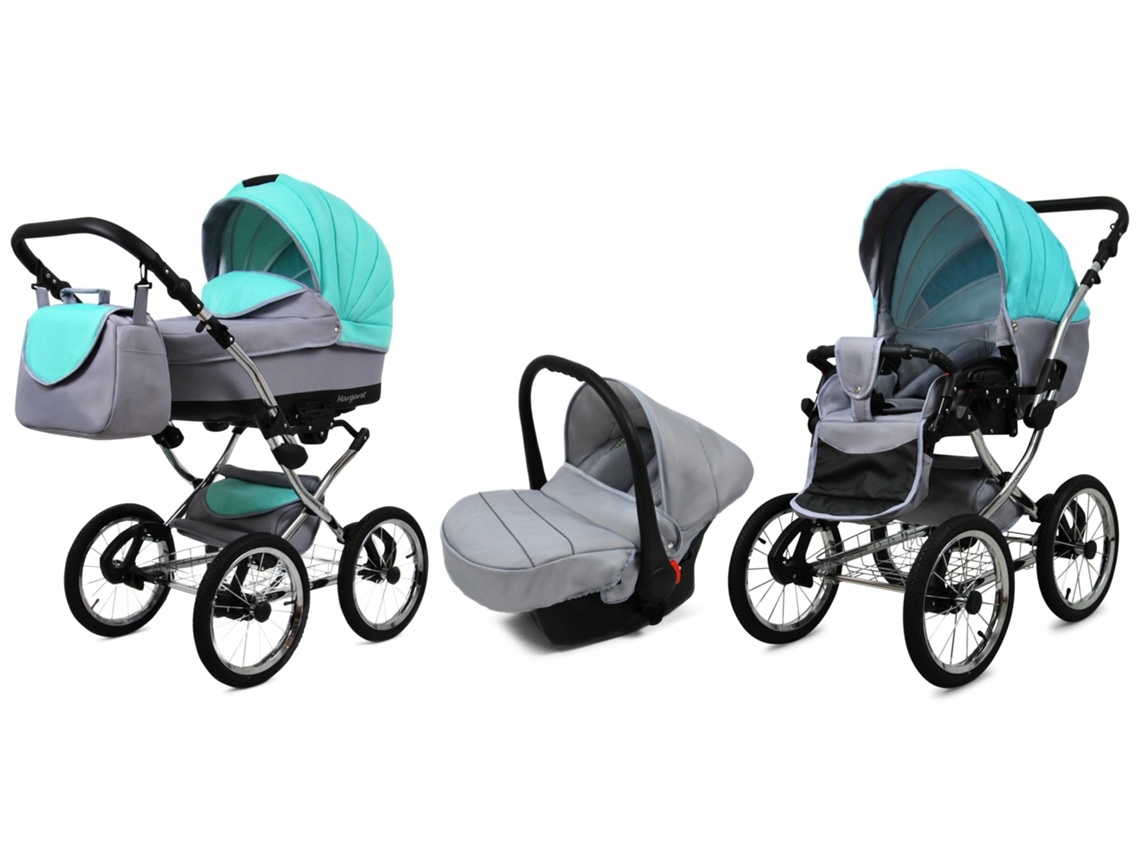 Carrinho de Bebé Multifuncional BABYLUX MARGARET EXCLUSIVE 3 Em 1 -Mint - Ajustável e dobrável Construção leve em alumínio - Acessórios