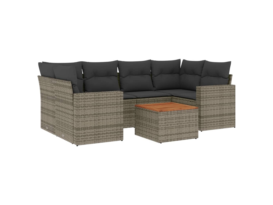 Conjunto de 7 sofás para jardim com almofadões Vime Pe Cinzento MAISON EXCLUSIVE (7 peças)
