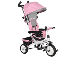 Triciclo Infantil 6 em 1 com Barra de Empurrar, Teto, Cinta, Cesta, Rosa | S/MARCA