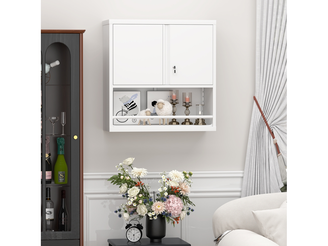 Armário De Metal Alto Com 2 Portas E Prateleiras Ajustáveis, Ideal Para Cozinha, Sala, Jantar E Escritório.