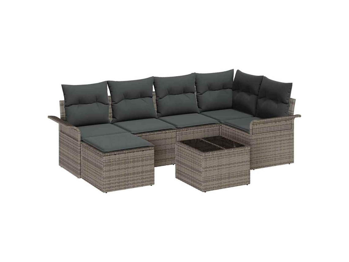 Conjunto de sofá de jardim 7 peças Cinzeto Vime Pe MAISON EXCLUSIVE