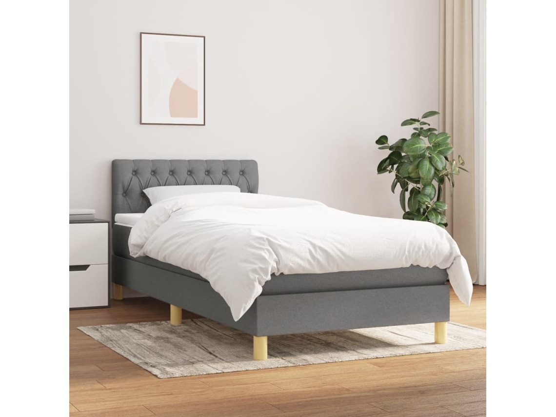 Vidaxl Cama Com Molas/colchão 90x200 Cm Tecido Cinzento-escuro