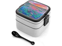 Marmita Bento Monet Waterlily Para Adultos, Lancheira Bento Selada Com Colher, Camada Dupla Resistente, Design Com Fecho