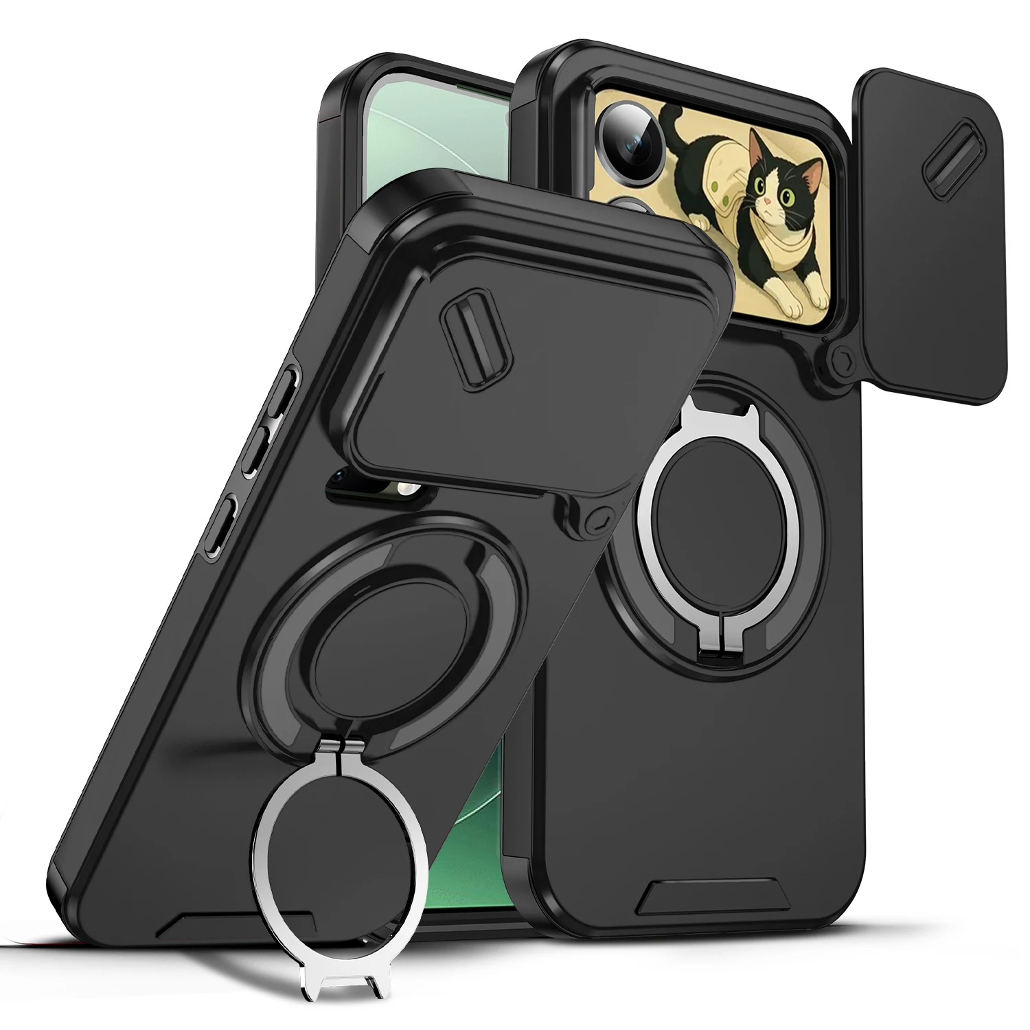 (preto Rm Note15 4g) Capa Protetora Rígida Fosca À Prova De Choque Com Suporte De Anel Para Câmera Deslizante