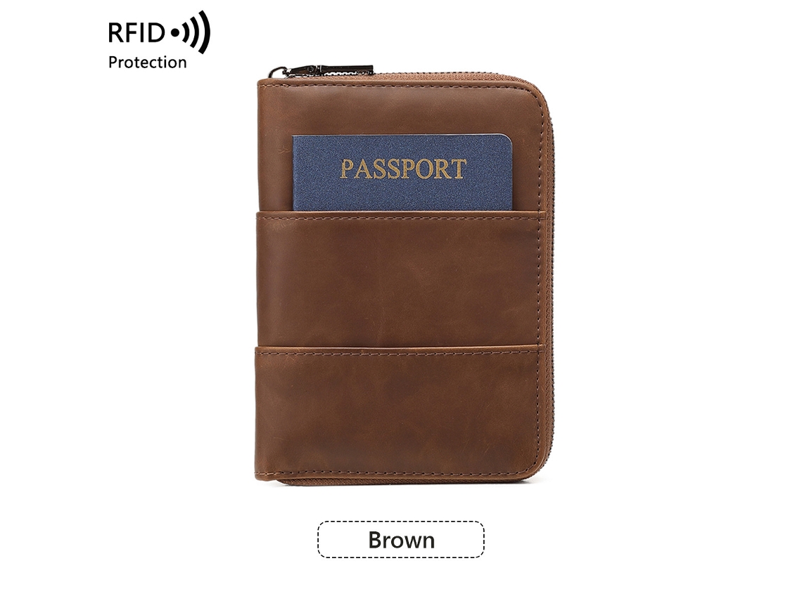 Porta-passaporte E Carteira De Viagem Com Bloqueio Rfid, Marrom