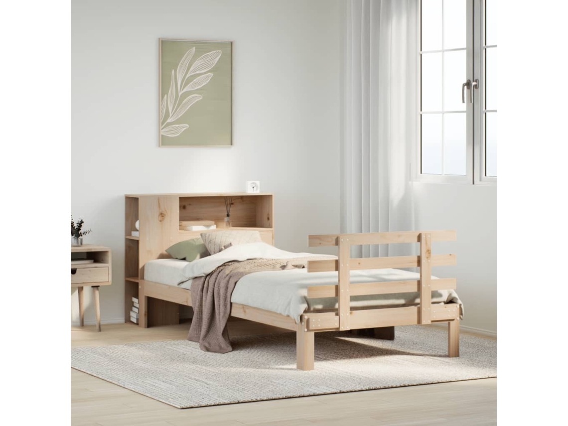 Vidaxl Cama Com Estante Sem Colchão 75x190 Cm Pinho Maciço