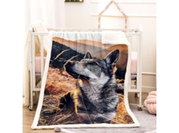 Manta com Estampa de Cachorro e Gra em Microfibra 130x150cm
