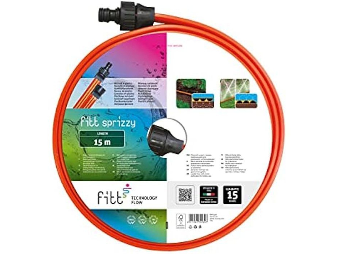 Sprizzy 15m Mangueira De Jardim Perfurada De Três Vias Para Irrigação Por Jato E Impregnação De Superfícies Estreitas E Longas. Fitt