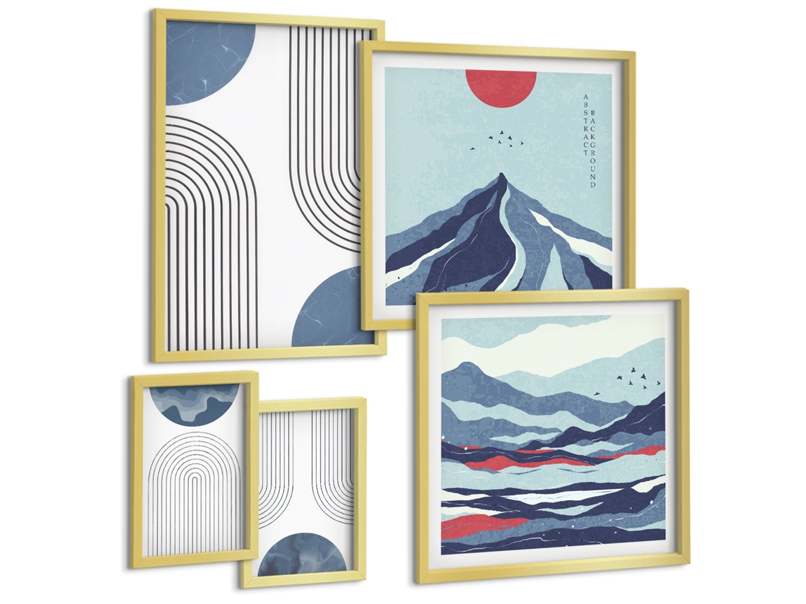 Conjunto De Pinturas Paisagens Abstratas Geometria Espelharte (5 Peças)