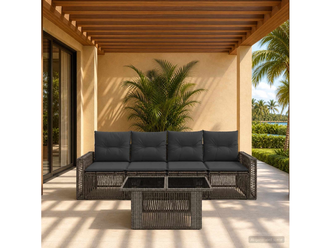 Vidaxl Conjunto De Sofá De Jardim 5 Unid. Cinza E Cinza Escuro Vime Pe