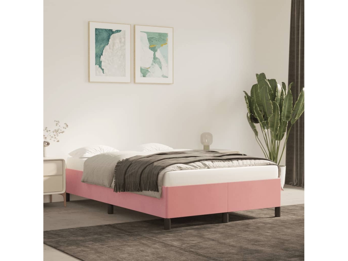 Vidaxl Estrutura De Cama Com Colchão 120x190 Cm Veludo Rosa