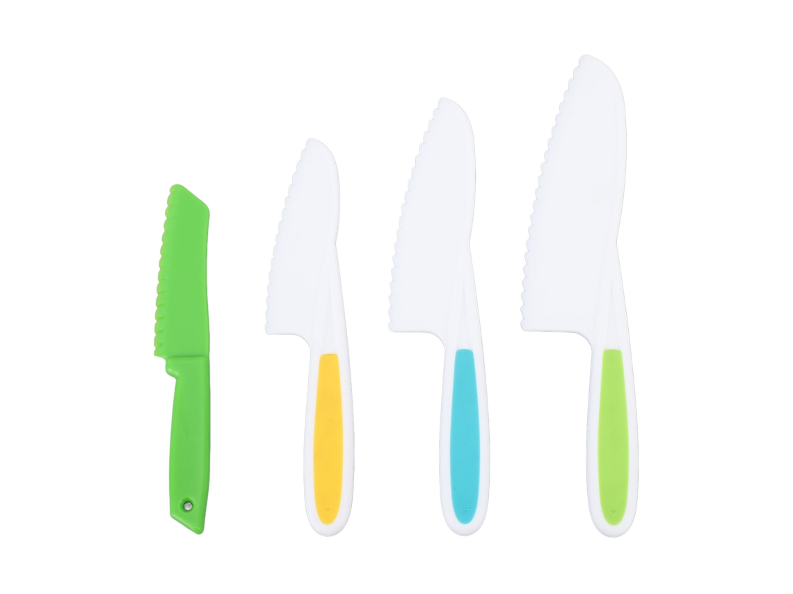 4 Peças De Facas De Cozinha Para Crianças Com Lâmina Denteada Conjunto Seguro Para Cortar Frutas E Verduras