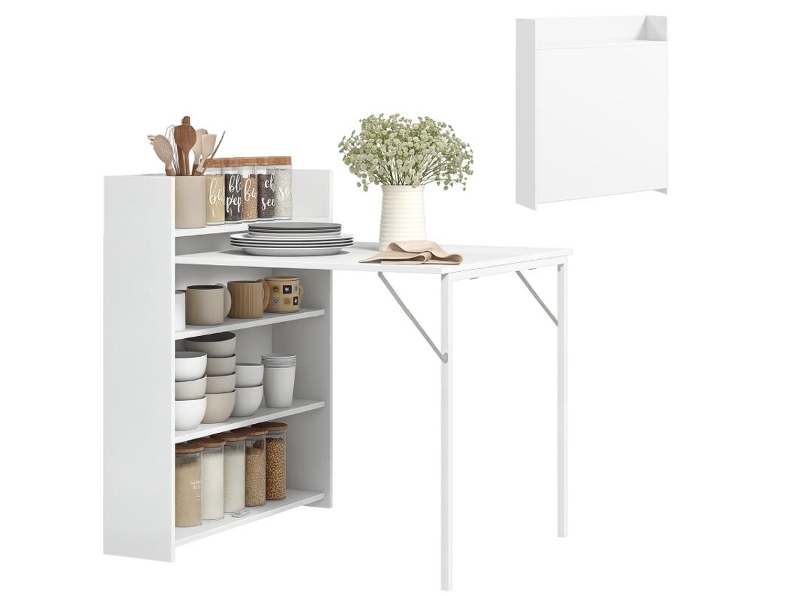 Mesa HENGJIAN Rebatível Jantar, Ideal para Pequenos Espaços, com 4 Prateleiras Discretas, Branca