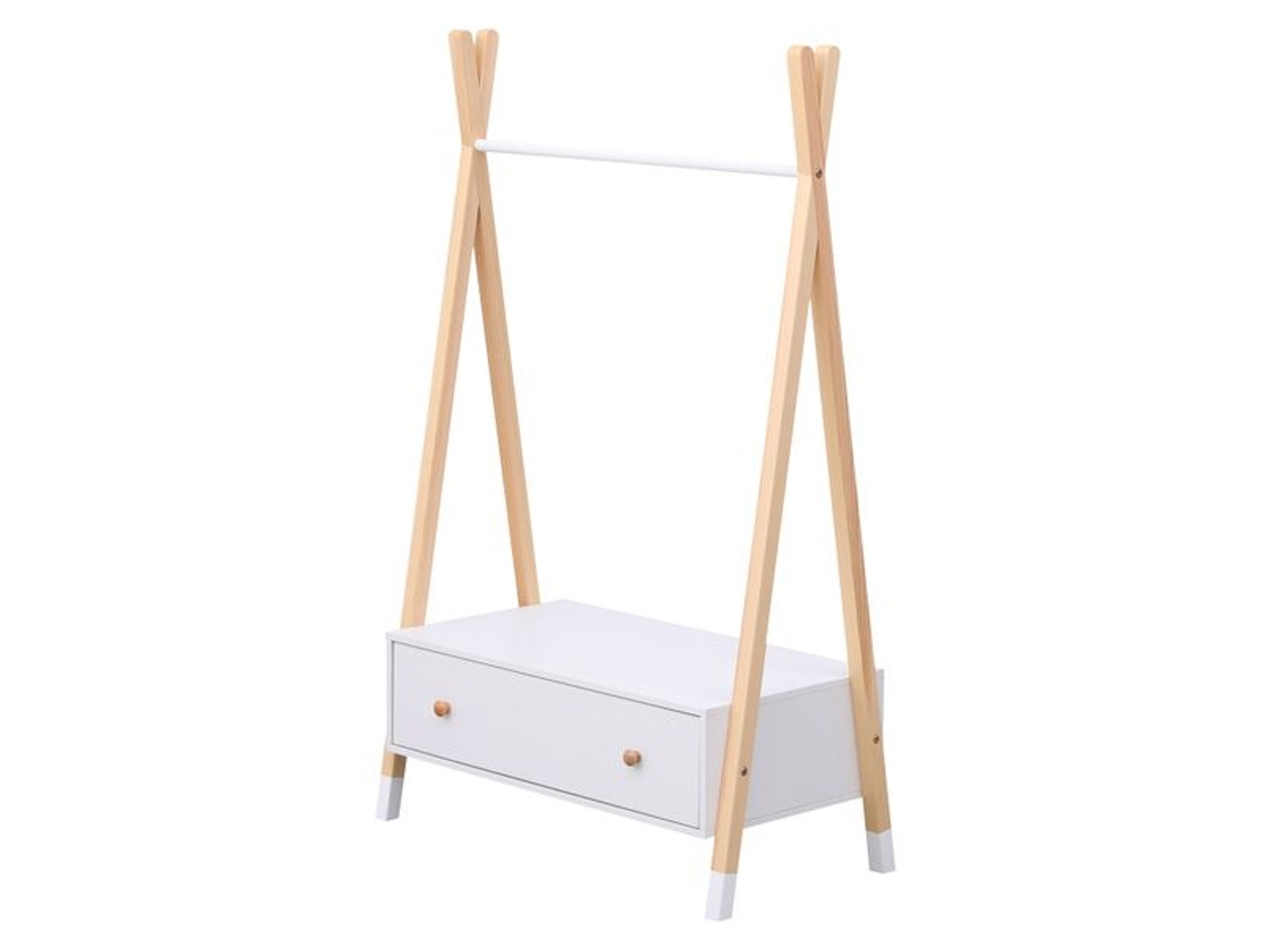 Cabide de madeira e branco com gaveta para crianças LOU HAPPY GARDEN