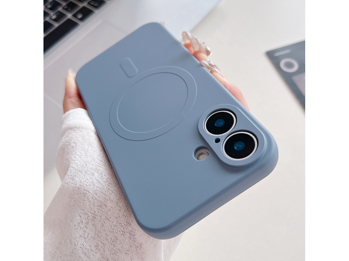 Capa Magsafe Para Iphone 16 - Silicone Líquido Com Cor Sólida | Magnética - Cinza Lavanda