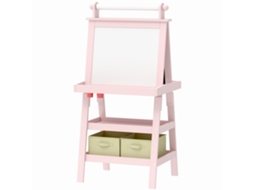 Cavalete De Pintura Infantil 3 Em 1 Quadro Dupla Face Com Rolo De Papel E Cestos De Arrumação Rosa