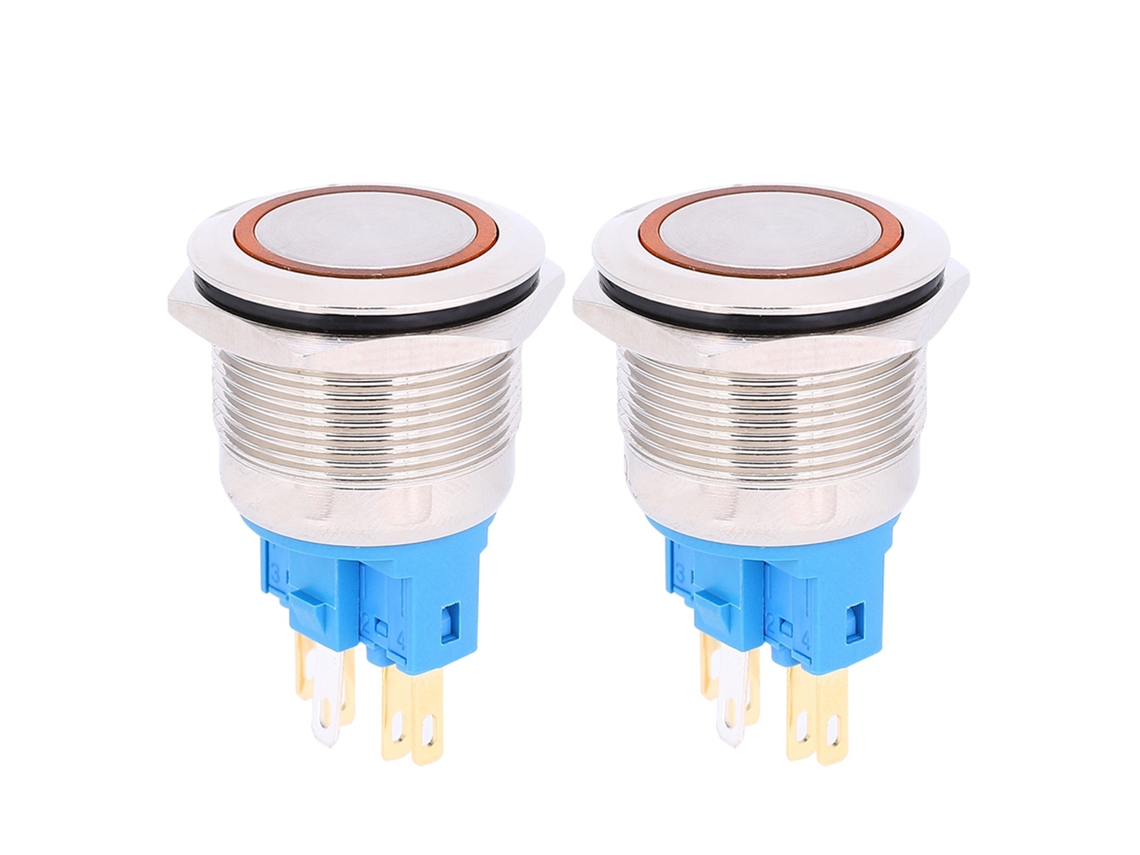 2pcs Interruptor De Botão Com Trava Automática 6 Pinos 22mm Dc3-6v Laranja