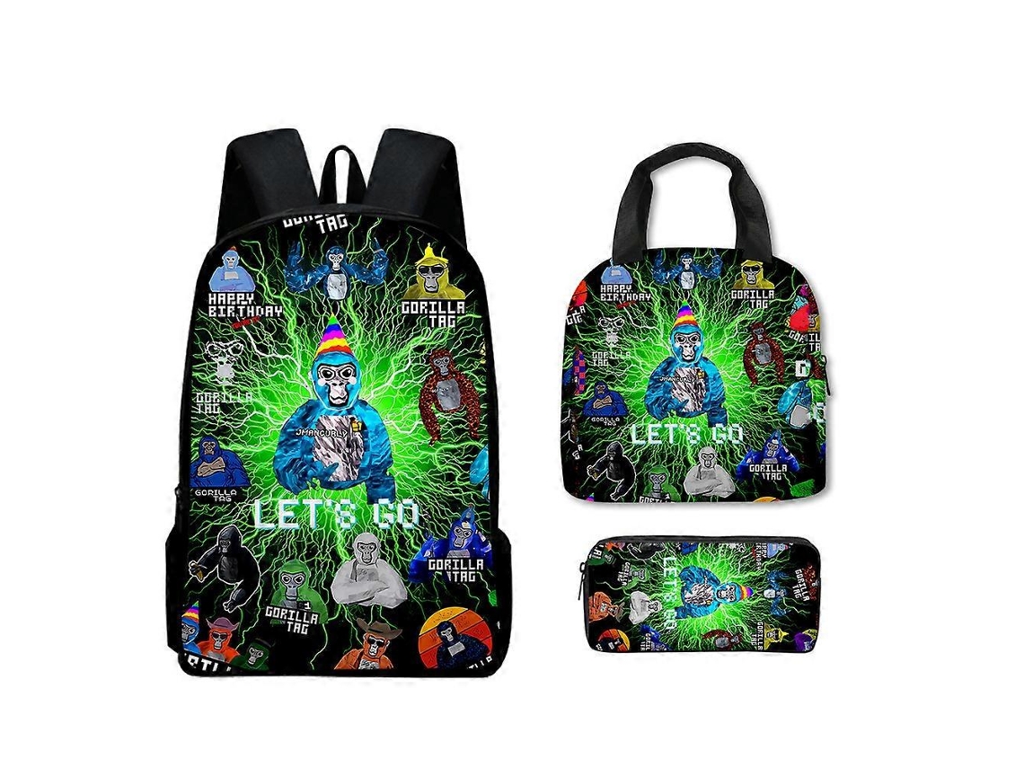 Mochila Gorilla Tag 3 Peças/conjunto, Mochila Escolar Infantil, Lancheira, Estojo Para Lápis, Presente Slowmoose