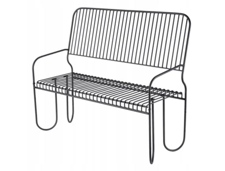Banco De Jardín Con Respaldo De Metal, 120 Cm, Para Terraza, Color Negro Macizo Kadax