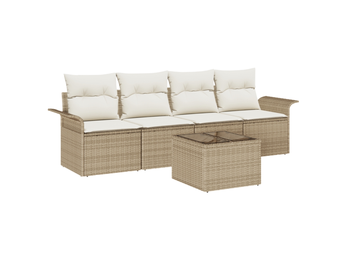 Conjunto 5 Conjunto De Sofá De Jardim Vidaxl Bege Vime Pe (55 X 55 X 37 Cm)