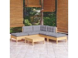 Vidaxl 6 Pcs Conjunto Lounge De Jardim C/ Almofadões Cinza Pinho