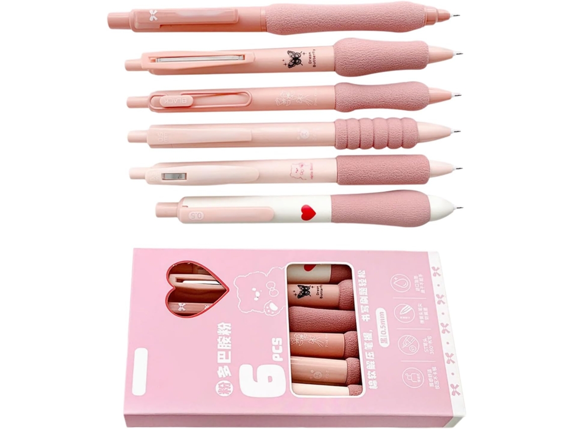 Conjunto De 6 Canetas Em Gel Recarregáveis, Secagem Rápida, Retráteis,