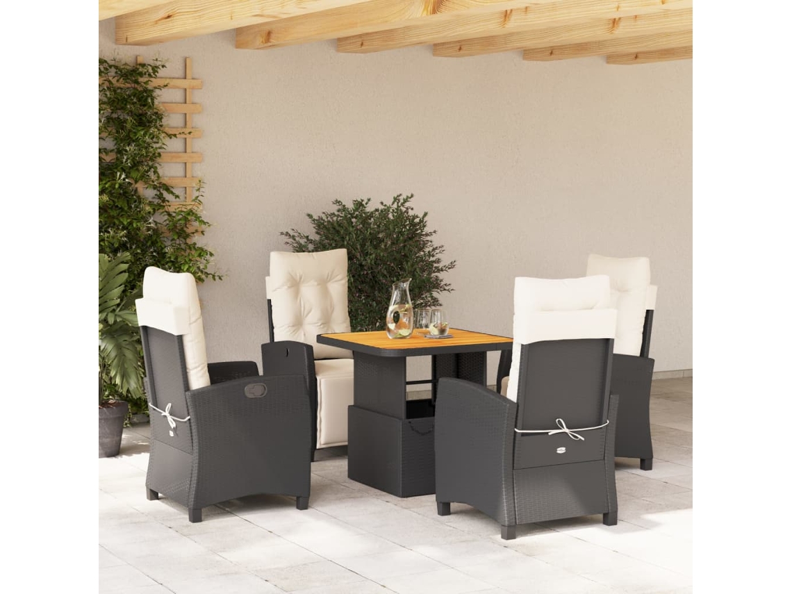 Vidaxl 5 Pcs Conjunto De Jantar P/ Jardim C/ Almofadões Vime Pe Preto