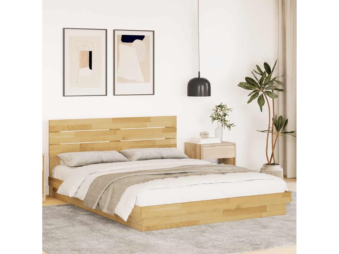 Vidaxl Estrutura Cama Cabeceira Sem Colchão 150x200 Cm Maciça Carvalho