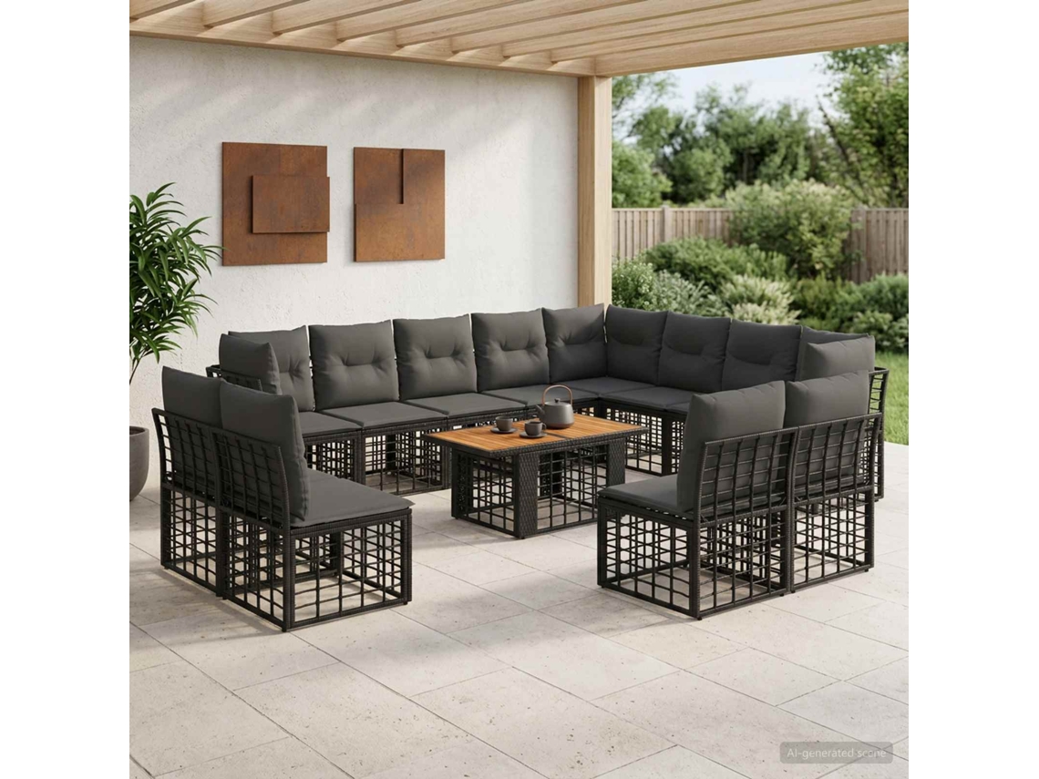Vidaxl Conjunto De Sofá De Jardim 13 Unid. Preto E Cinza Escuro