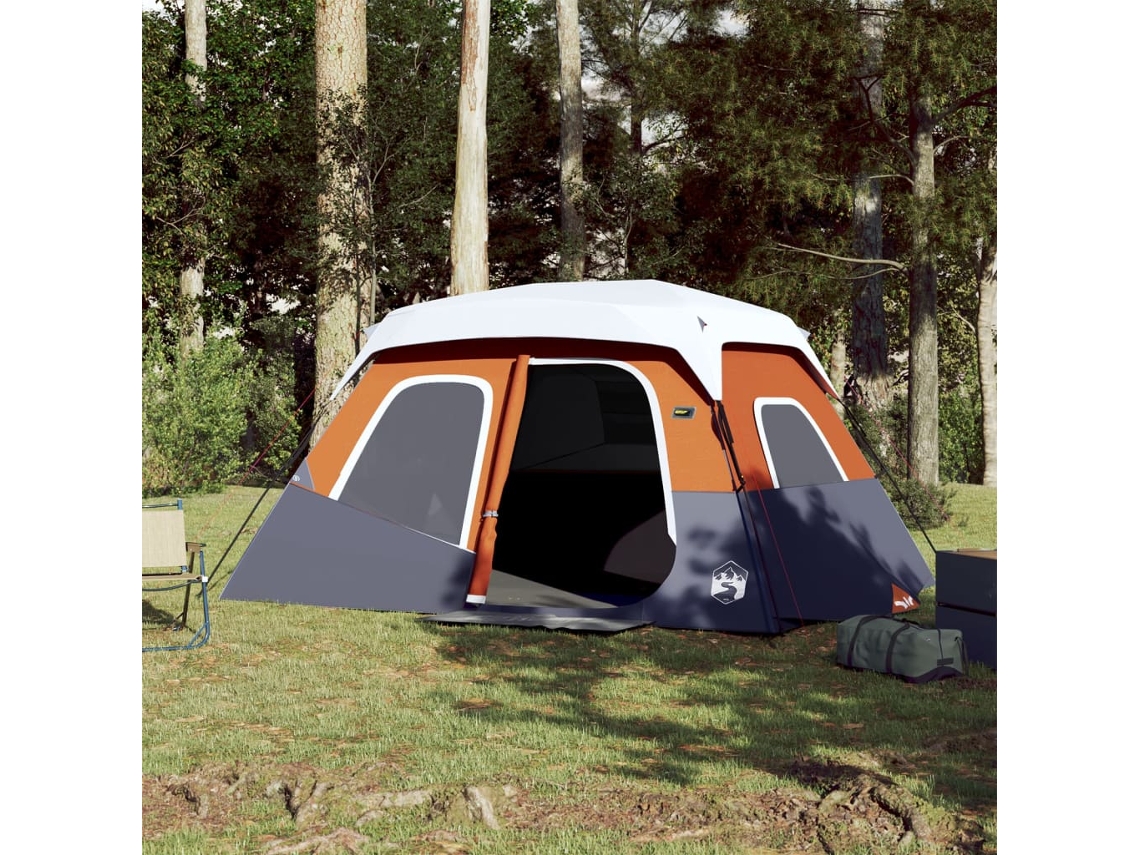 Vidaxl Tenda Familiar Led 6 P. Libertação Rápida Cinza-claro/laranja