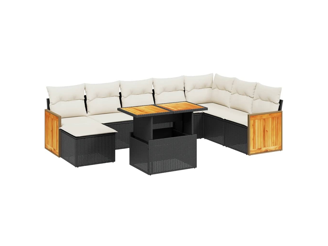 Conjunto 9 de Sofás P/ Jardim com Almofadões VIDAXL Vime Pe Preto