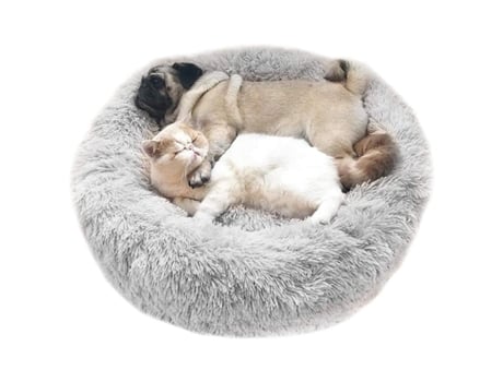 Cama Redonda Donut Para Cão, Gato de Pelúcia Calmante Confortável Dormir Tapete Cesta Cinza 50cm Rnemitery