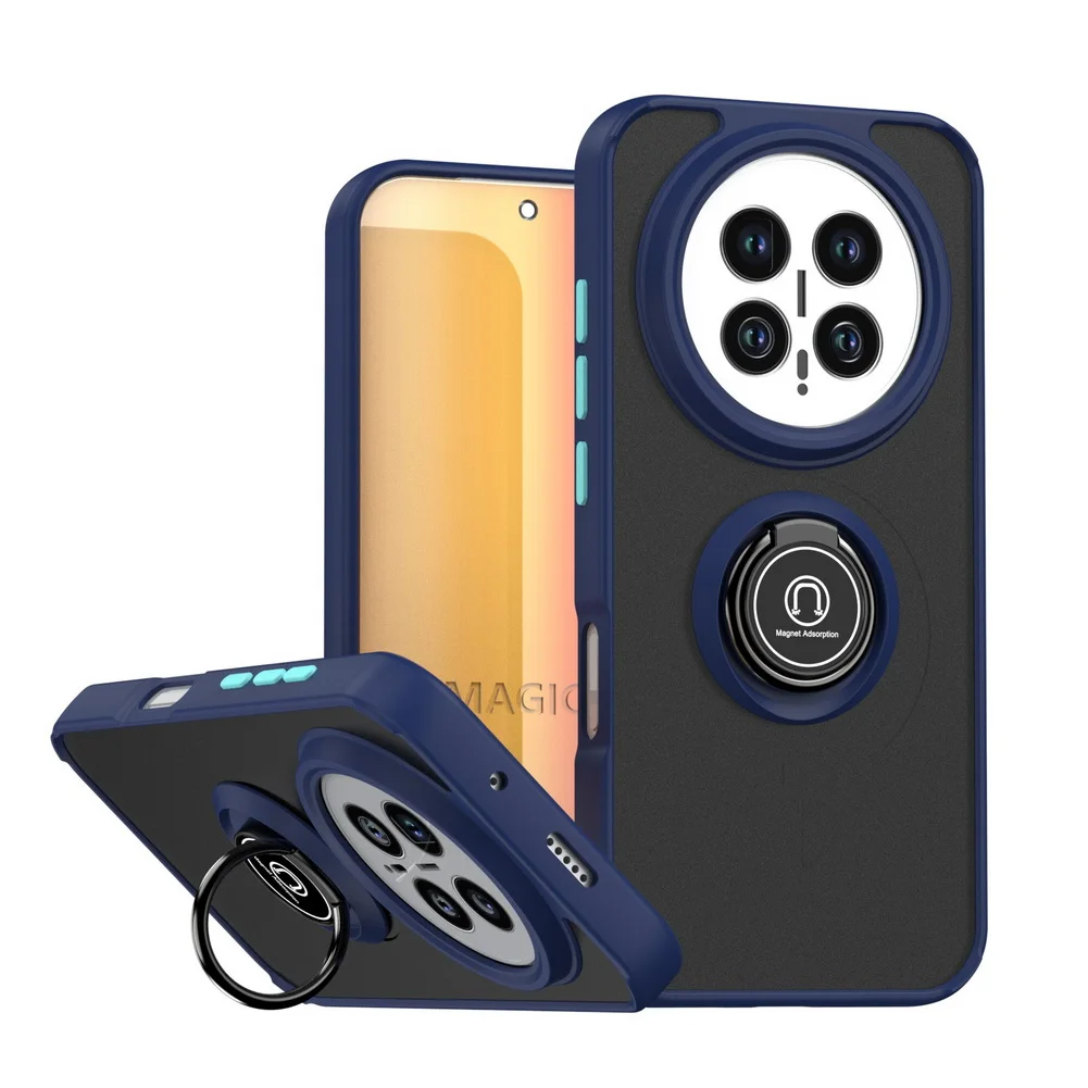 (azul-escuro, Honor Magic7 Pro) Capa Com Suporte Giratório, Anel De Dedo E Compatibilidade Com Suporte Veicular – Capa Protetora Antichoque