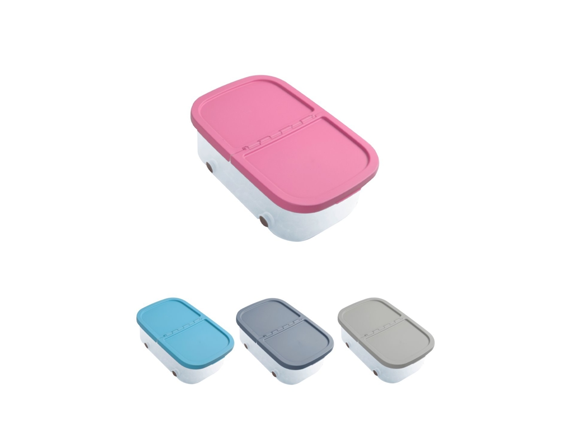 Cajas De Almacenaje Transparente Dos Compartimentos – Cajas Organizadoras De Plástico Con Tapa Y Ruedas Rosa 32 Litros