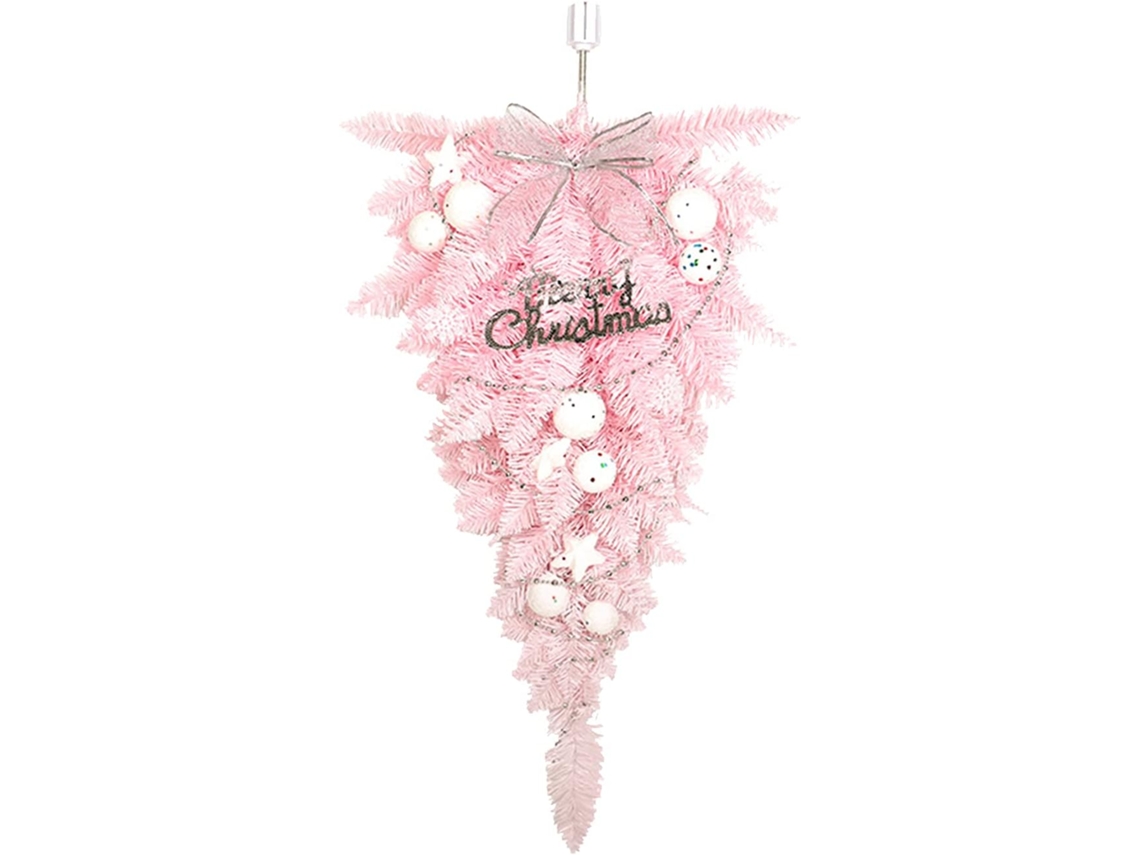 Guirlanda de pinheiro artificial rosa em formato de lágrima, 61 cm, para porta de entrada, decoração de Natal.